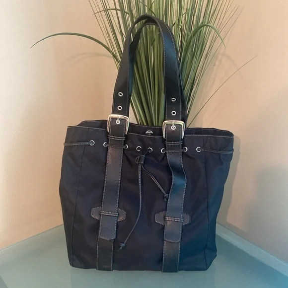 Nine West Tote Nine West Black Soft Structured Nylon Tote with Silver Hardware - Picture 9 of 9